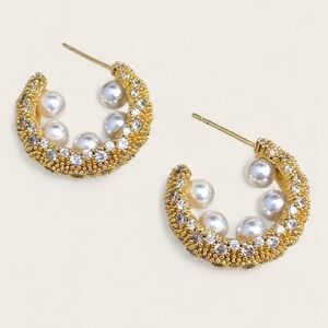 Pearl Crescent Hoop Earrings Luxury Look